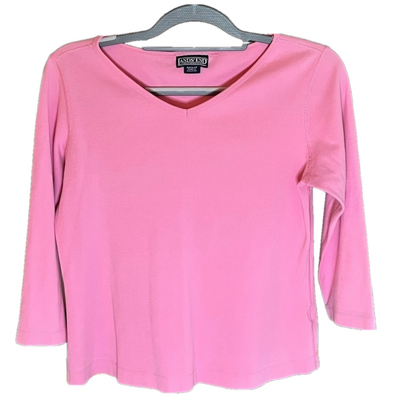 Lands' End Tops - Lands End pink 3/4 sleeve V-neck T-shirt